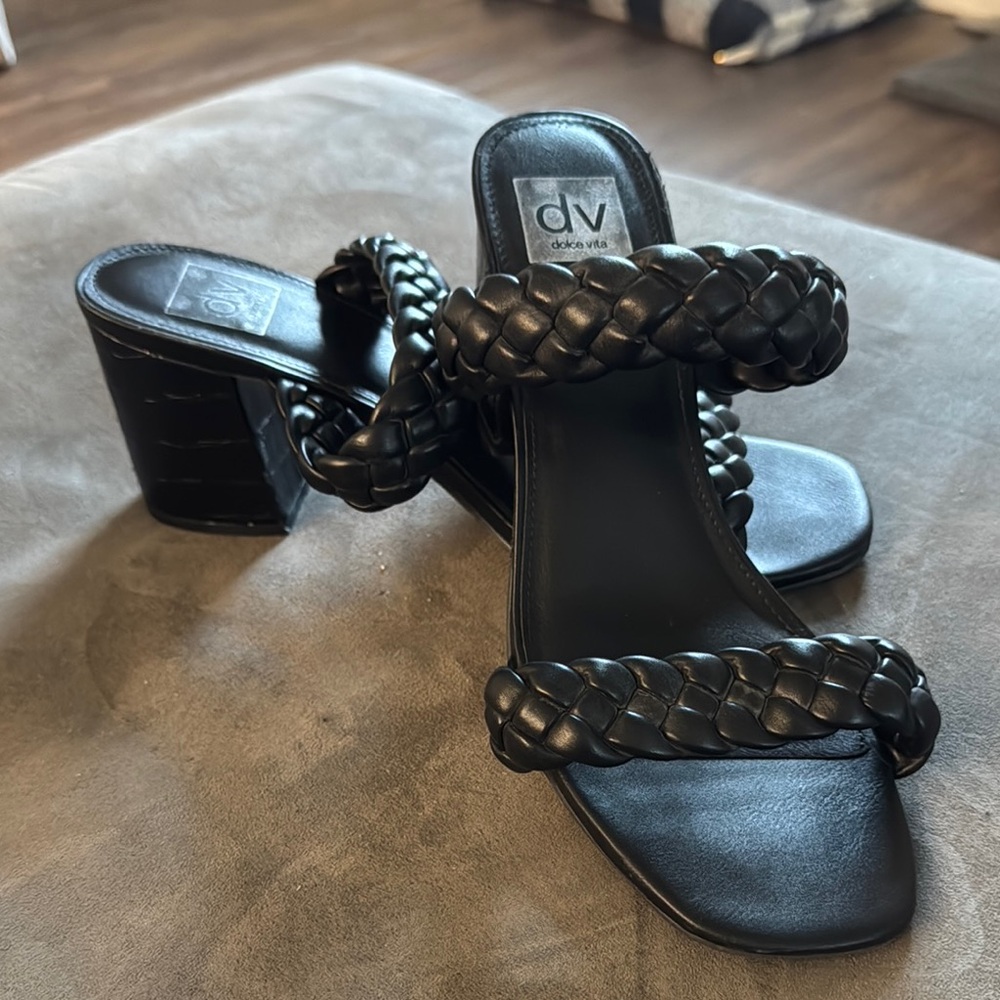 DV by Dolce Vita Black Braided Heeled Sandals